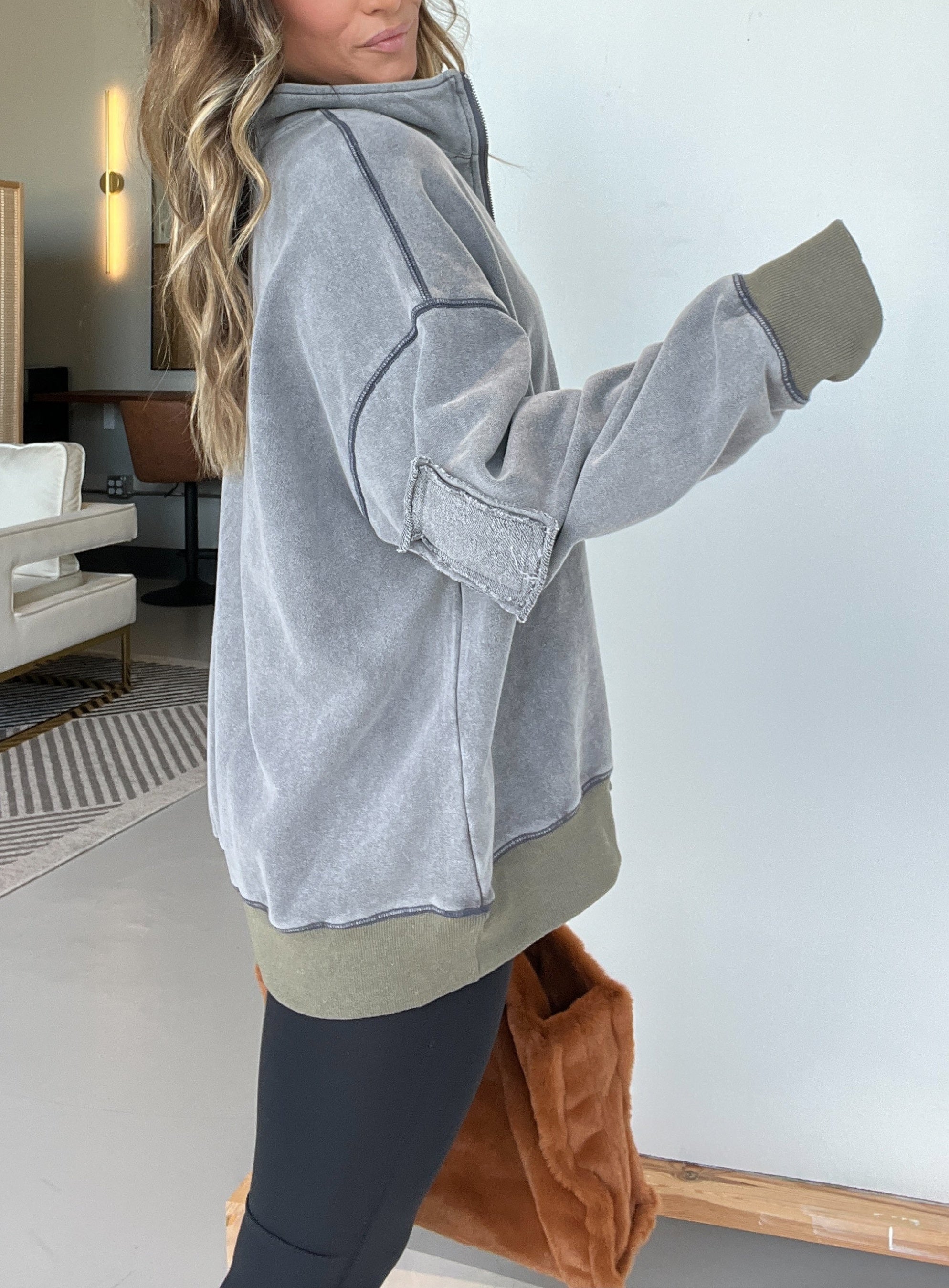 Women's Oversized Quarter Zip Vintage Pullover (Buy 2 Free Shipping)