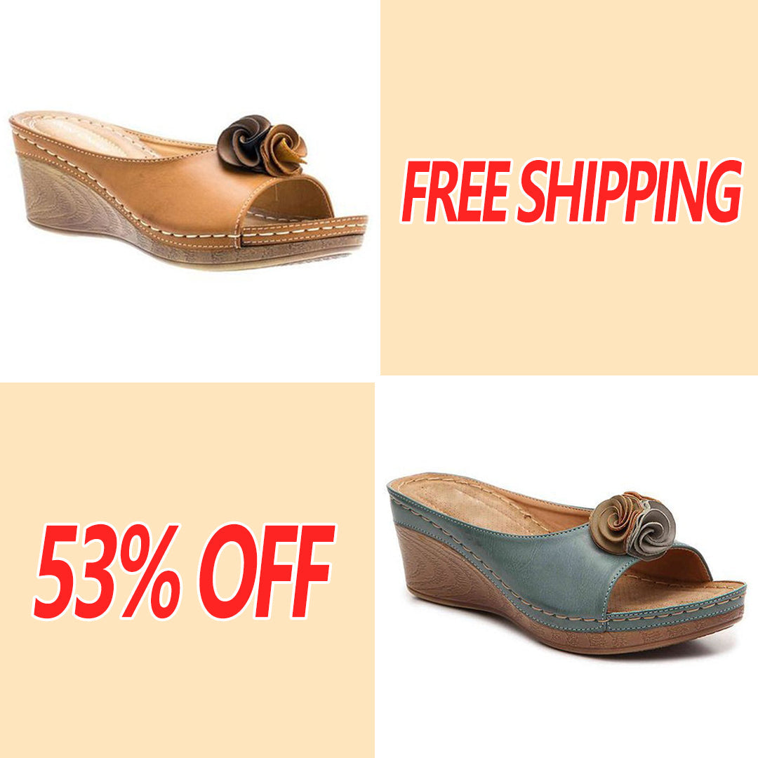 😍Last Day 55% OFF😍-Women's Comfy Leather Solid Flower Strap Wedge Sandals