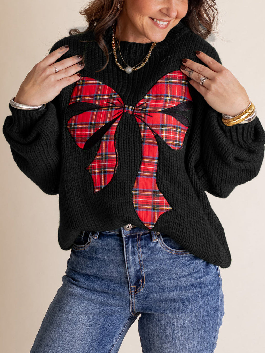 Women's Christmas Plaid Bow Sweater (Buy 2 Free Shipping)