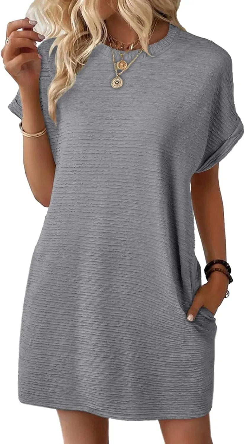 2025 New Women's Lightweight Summer Short Sleeve Dress with Pockets