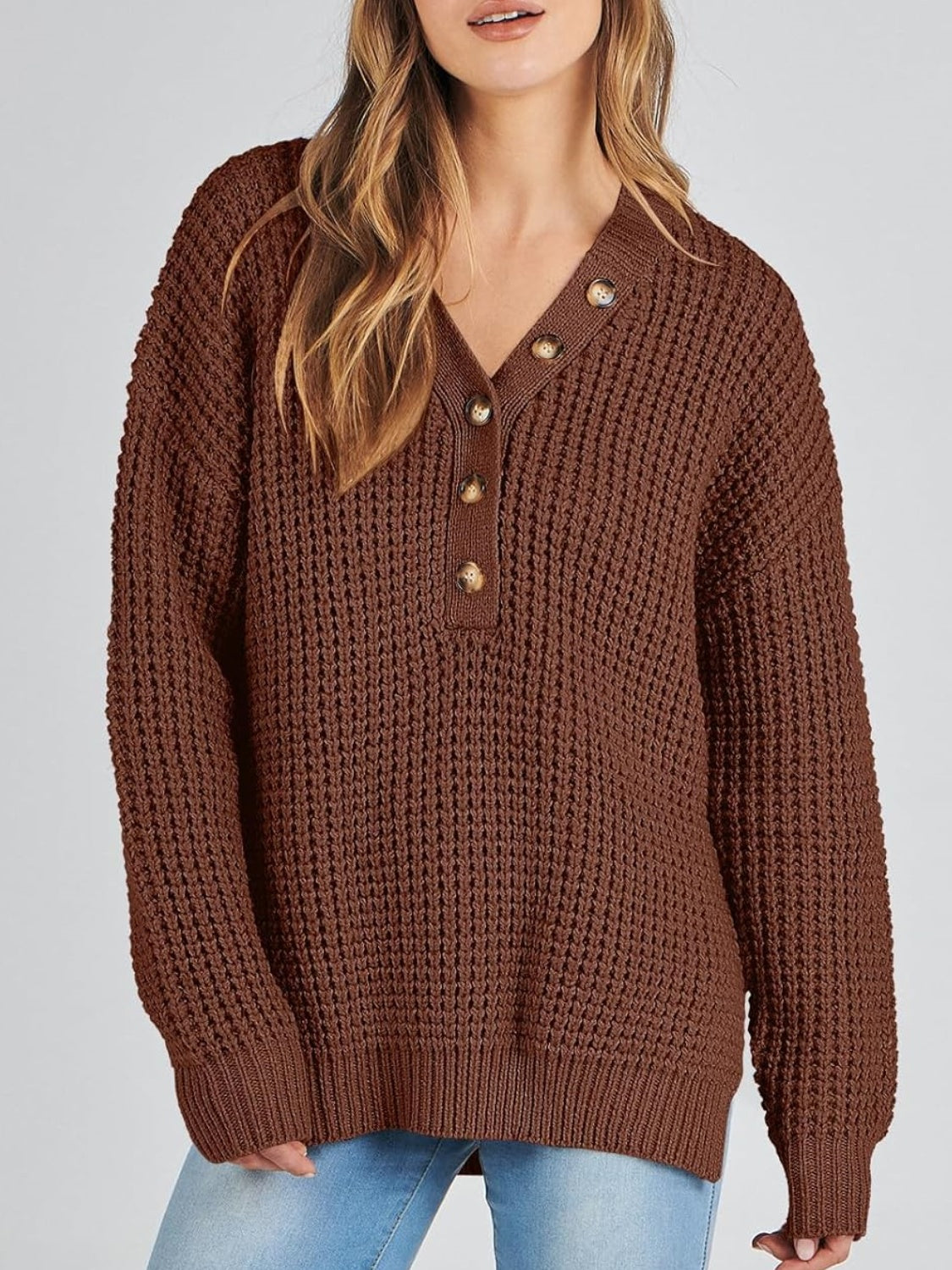 Women's Waffle Side Slit Knit Sweater (Buy 2 Free Shipping)