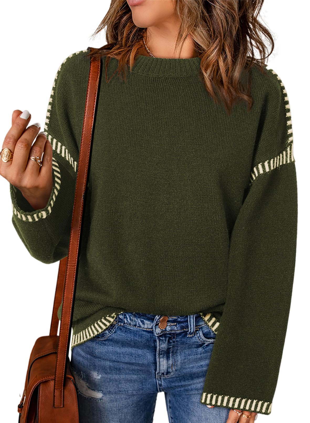 Women's Contrast Cable Knit Pullover Sweater (Buy 2 Free Shipping)