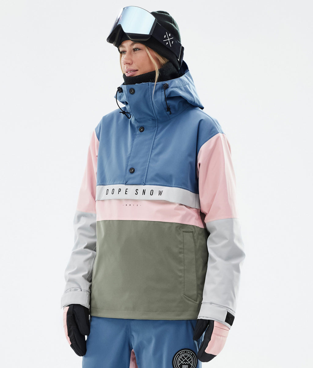 Snowboard Jacket For Women Blue Steel/Light Grey/Soft Pink/Greenish