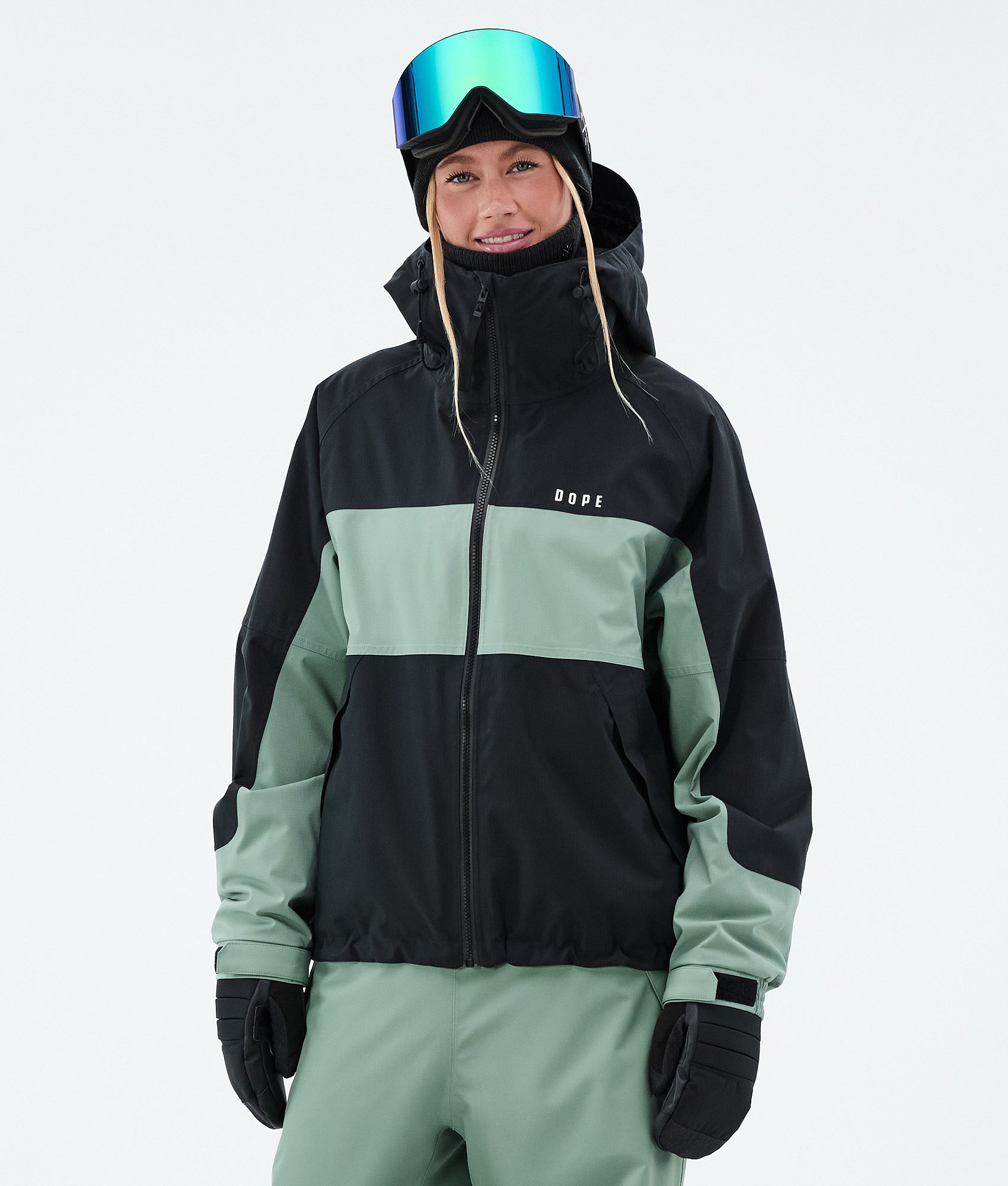 Snowboard Jacket For Women Stripe Black/Faded Green