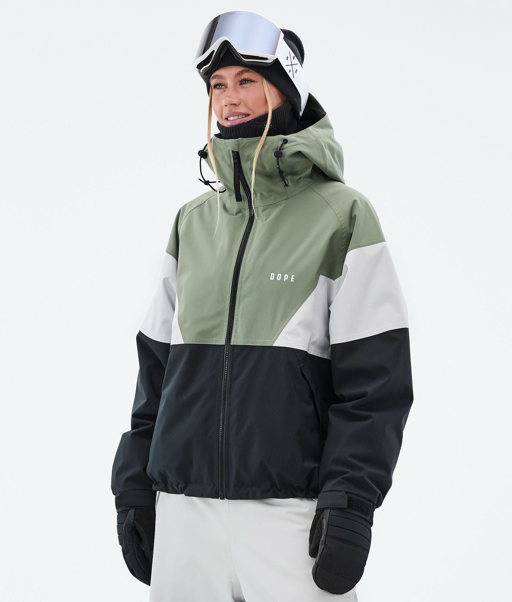 Snowboard Jacket For Women Sport Moss Green/Light Grey/Black