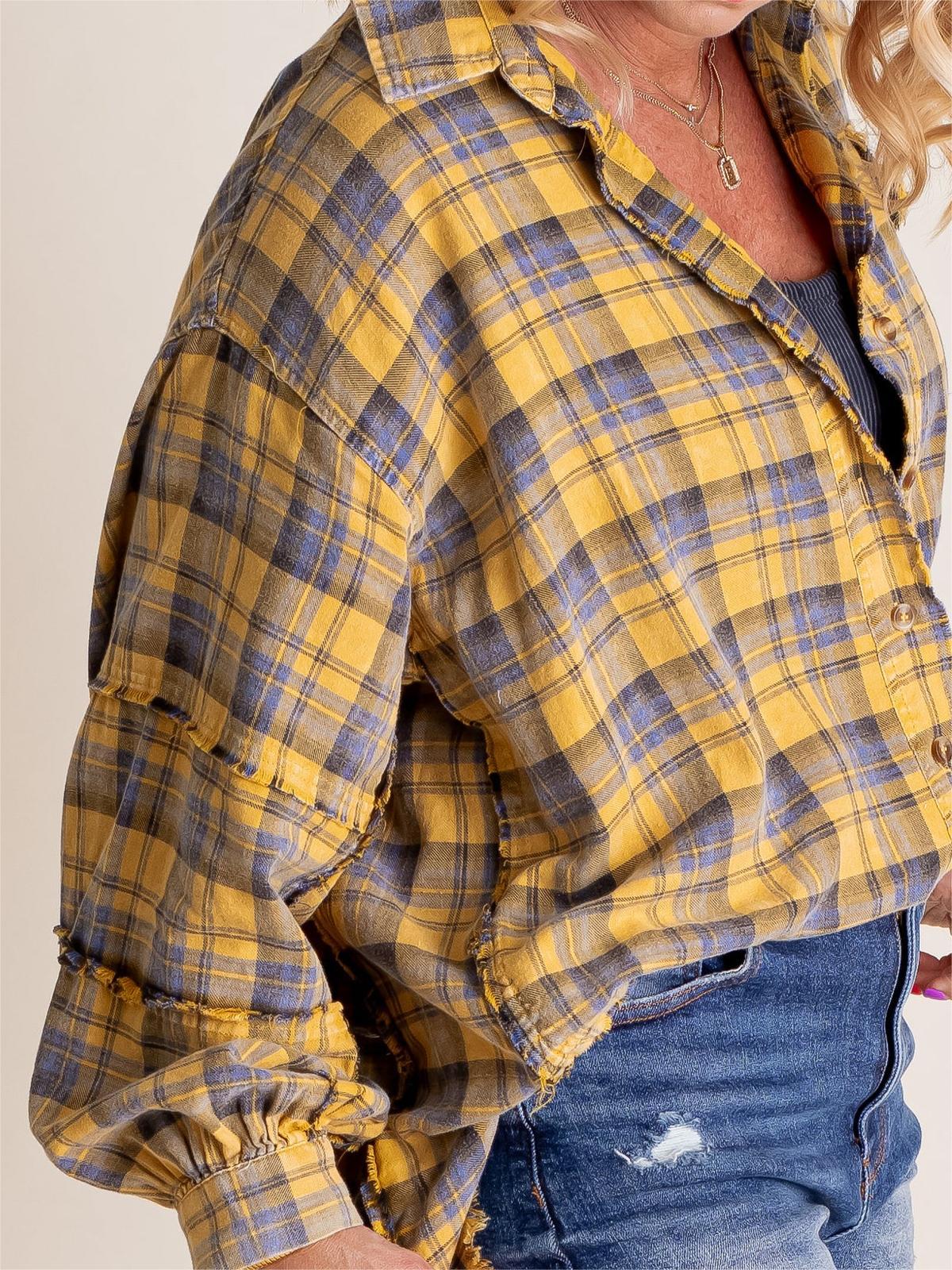 Women's Mineral Washed Button Down Plaid Flannel Shirt (Buy 2 Free Shipping)