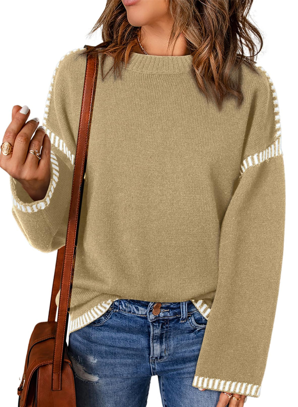 Women's Contrast Cable Knit Pullover Sweater (Buy 2 Free Shipping)