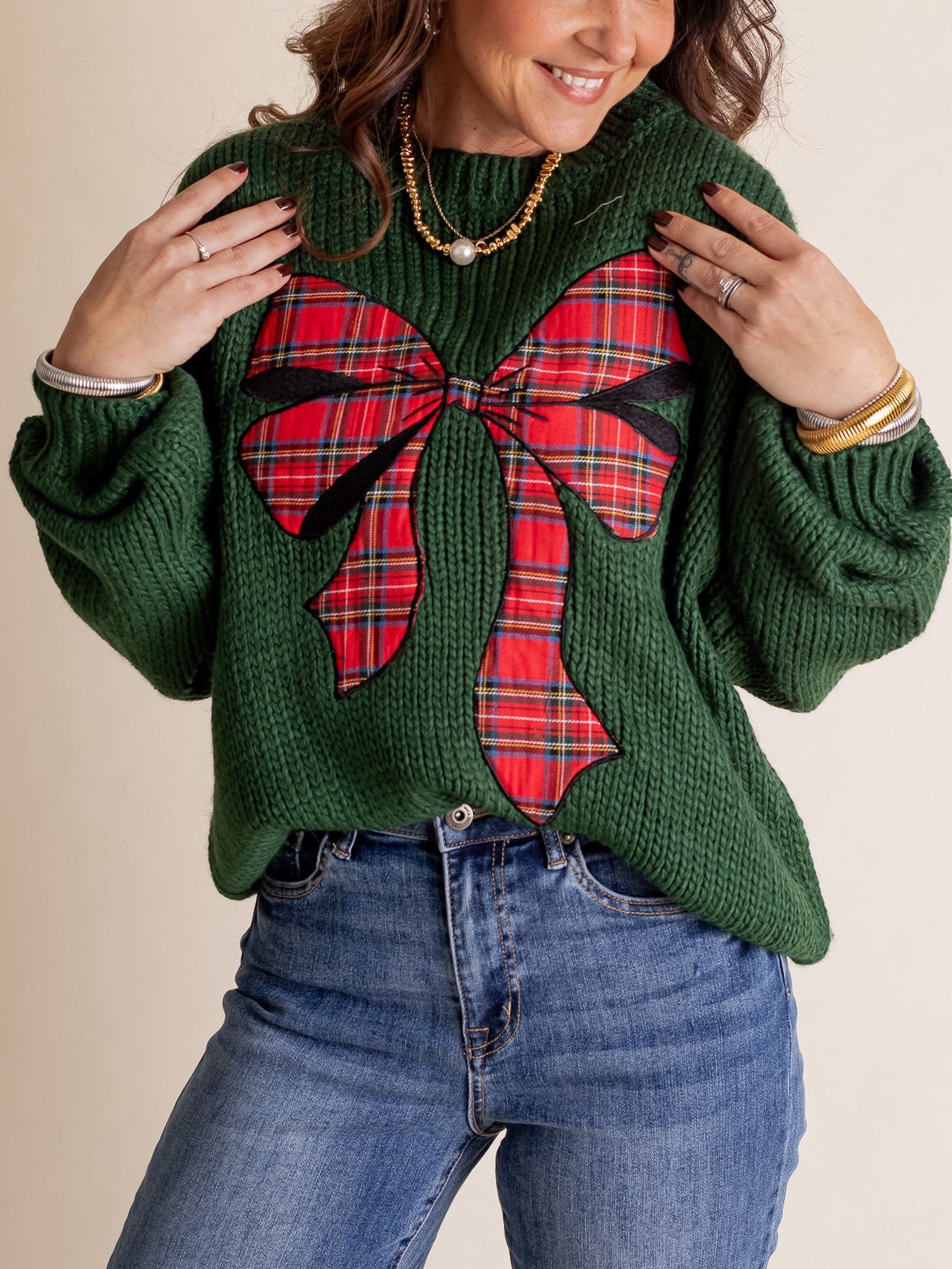 Women's Christmas Plaid Bow Sweater (Buy 2 Free Shipping)