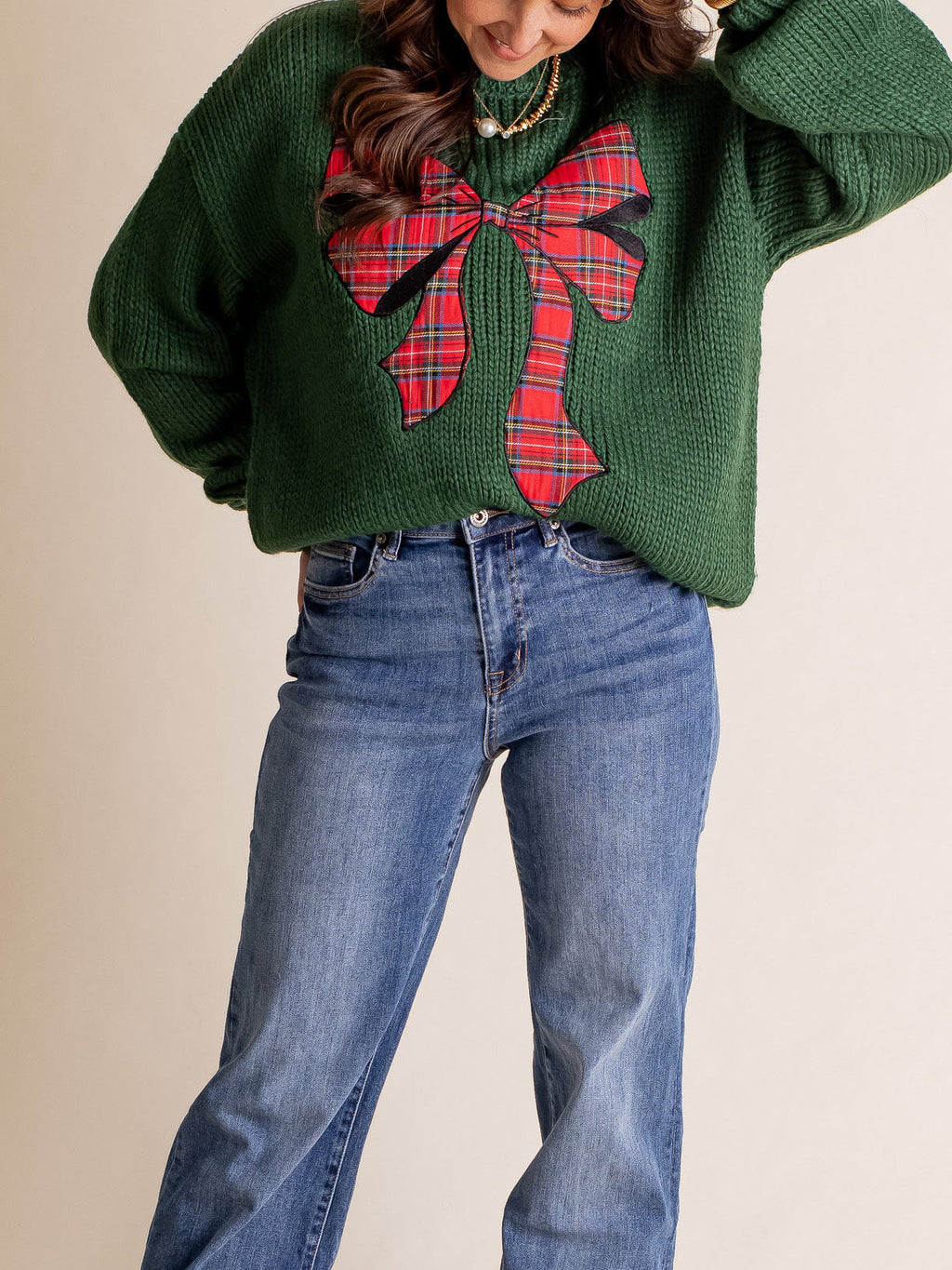 Women's Christmas Plaid Bow Sweater (Buy 2 Free Shipping)