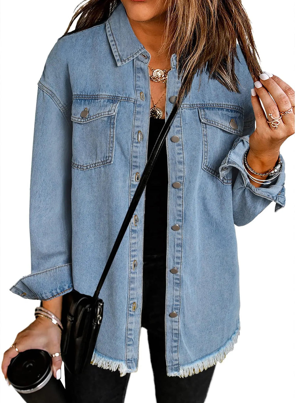 Women's Button Down Raw Edge Denim Jacket (Buy 2 Free Shipping)