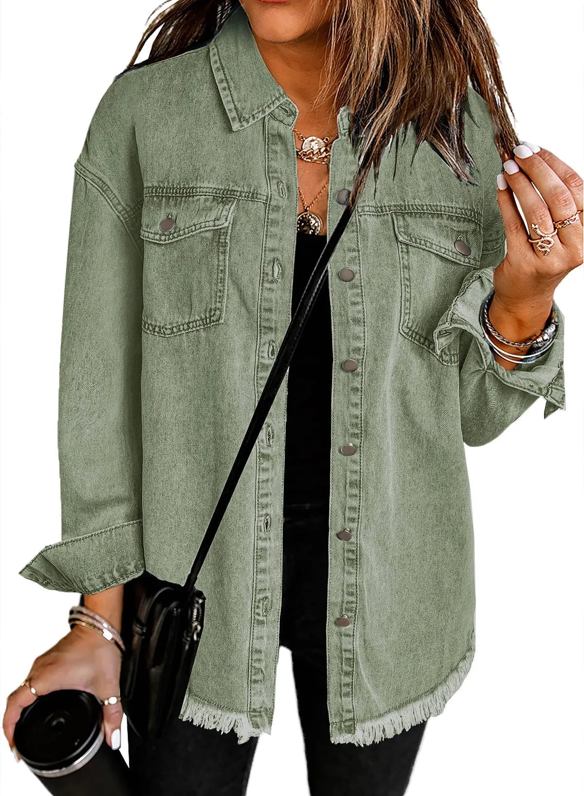 Women's Button Down Raw Edge Denim Jacket (Buy 2 Free Shipping)