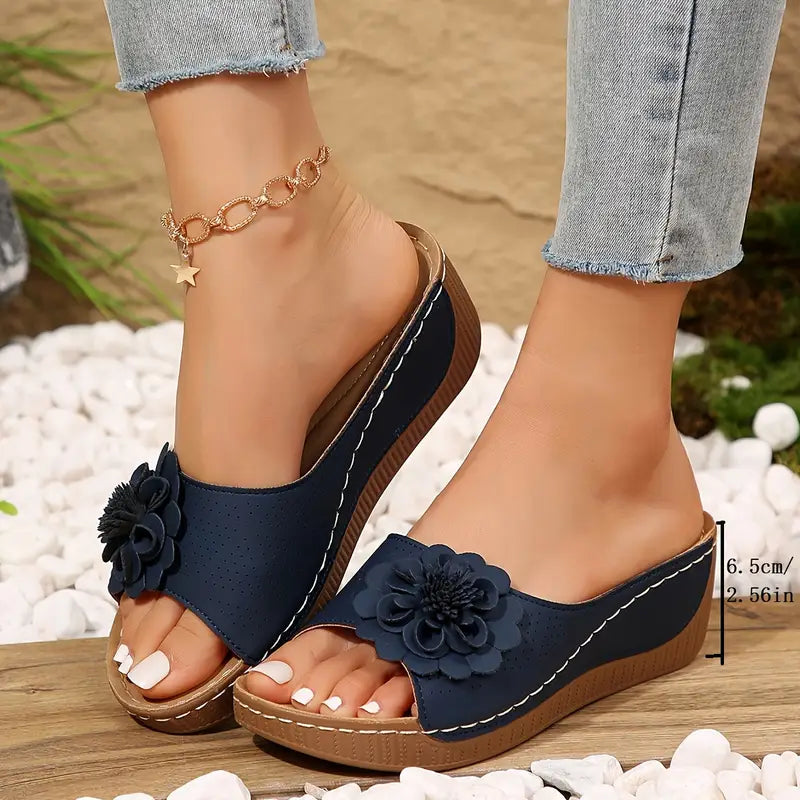 🔥Last Day Promotion 50% OFF - Women's Floral Decor Comfort Wedge Sandals